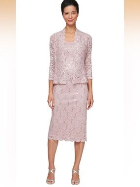 S.L. Fashions Women's Tea Length Sequin Lace, Blush 10P